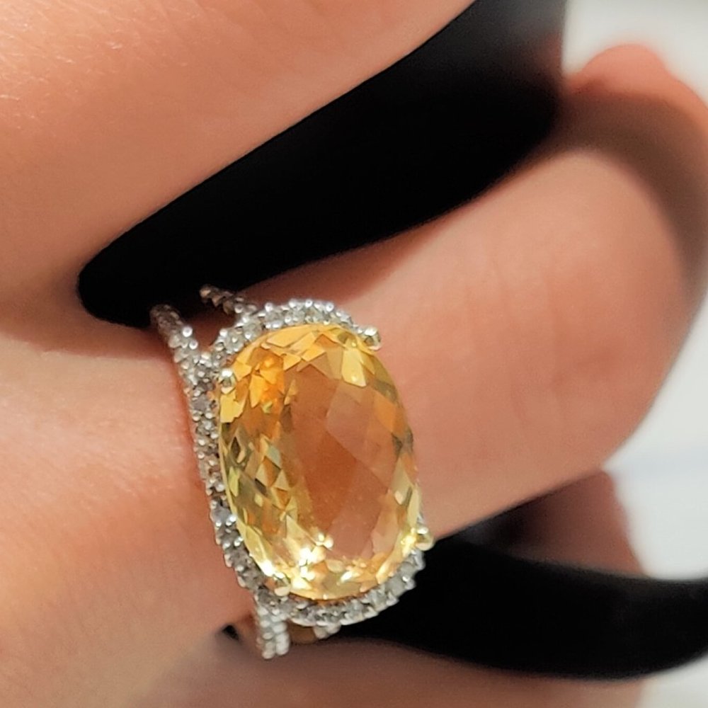 Citrine and Diamond  Ring. Size 7